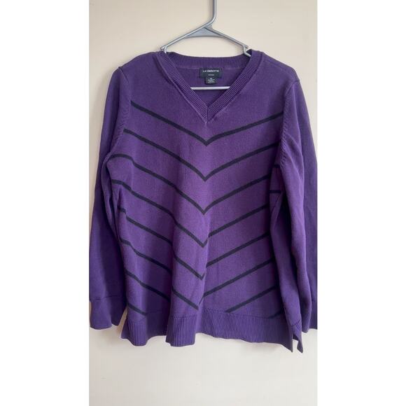 Liz Claiborne Purple V-Neck Chevron Knit Sweater Size 0X - Picture 2 of 10
